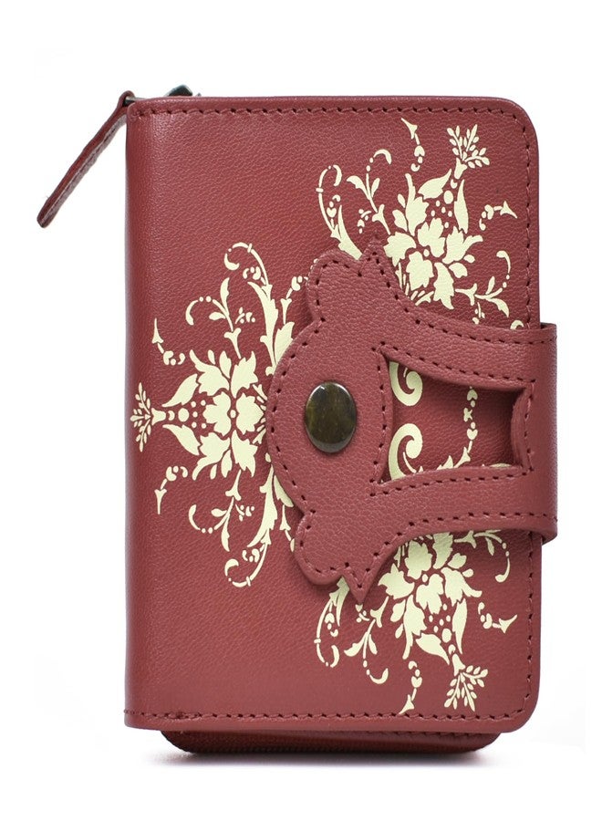 وايلدهورن محفظة جلدية أصلية من WildHorn مزودة بتقنية RFID لحماية البيانات للنساء، تحتوي على 8 فتحات للبطاقات | حقيبة يد أنيقة للنساء/الفتيات (أحمر) - Image 3